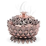 HERCHR incensario de carbón, Vintage Quemador De Incienso Lotus Forma Aleación, Titular de incensario decoración del hogar, Receptor de Cenizas para Cono de Polvo o Incienso en Espiral 7x5 (Cobre)