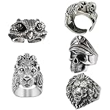 FAYAHAR 5 Piezas Anillos Hombre, Anillos Estilo Estilo Punk Vintage, Anillo Personalizados Ajustables, Anillo Calavera, Accesorios para Halloween, Fiestas y Cosplay