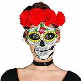 NET TOYS Antifaz Sugar Skull Máscara Mexicana de Muertos Halloween Motivo Mujer Media mascarilla La Catrina Careta Día de los Muertos Cara Calavera Rostro Mexicano Noche de Brujas