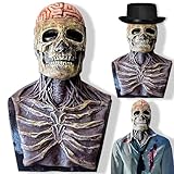 MxsFrundel Máscara de Calavera de Halloween 2025, Mandíbula Móvil, 2 PCS Máscara de Esqueleto(Circunferencia máxima de la cabeza 62cm) Set con Sombrero, Cosplay, Fiestas de Halloween y Carnaval(Negro)