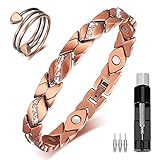 Pulsera Magnética de Cobre Sólido y Anillo para Mujer Brazalete de Imanes de 3500 Gauss Pulsera Cristal con Herramienta de Ajuste