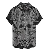 Camisa de Manga Corta con Estampado de Calavera para Hombre, Blusa de Solapa con patrón de Tatuaje de Calavera gótica Retro a la Moda, Camisa de Playa de Verano a la Moda, Ropa de Calle