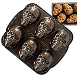 ZORQ Molde para hornear de calavera de Halloween, molde de calavera embrujada, molde para hornear calavera, de metal 3D, antiadherente, realista, bandeja para hornear para cocina del hogar