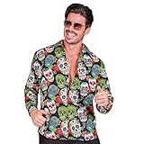 WIDMANN MILANO PARTY FASHION - Camisa Dia de los Muertos, negro con calaveras, disfraz de Halloween
