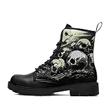 coolcustomize Botas de combate góticas de calavera para hombre, estilo punk rock, con cordones, ligeras, de cuero, para invierno, Negro - calavera, 47 1/3 EU
