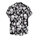Camisa Calaveras Hombre Camisa Halloween Hombre Camisas Manga Corta Verano Hawaiana Flores Camiseta Halloween Cubre Botones
