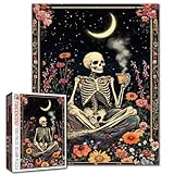 Tucocoo Rompecabezas de esqueleto humano para adultos, 1000 piezas, flores de calavera caprichosas, rompecabezas de arte bohemio, rompecabezas colorido para decoración del hogar, regalos, rompecabezas