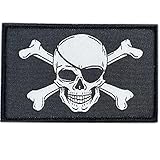 Parche Pirata, Bandera Pirata similar a la de Piratas del Caribe para Adherir en Disfraz Pirata o como Parches Crossfit Velkro Mochila. Bandera Pirata Pequeña - Parche Calavera - 80 x50 mm (Parche)