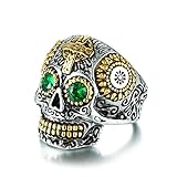 ANAZOZ Anillos de Hombre Acero Inoxidables Anillo Cruz Calavera Anillo Hombre Oro Verde Plata Anillo Talla 30