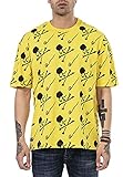 Camiseta para Hombre con Mangas Cortas Corte Oversize Cuello Redondo Algodón Calavera Amarillo S