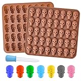 TOYMIS Moldes de Silicona para Caramelos, Paquete de 2 con 80 Cavidades Moldes de Silicona Halloween Molde de Silicona Calavera Chocolate con 1 Cuentagotas para Chocolate, Gelatina, Caramelo