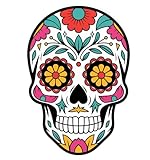 Pegatina Calavera Mexicana Catrina – Sticker de Vinilo a Color 14,5x10 cm – Adhesivo Decorativo Impermeable para Moto, Casco, Coche, Portátil – Diseño Floral Estilo Día de Muertos – Tintas Ecosolvente