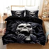 UGZDEA Juego de ropa de cama de calavera de 220 x 240 cm, diseño gótico de calavera negra, juego de ropa de cama de microfibra con cremallera (A, 220 x 240 cm)