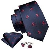 GPZFLGYN Conjunto de gemelos de pañuelo con corbata de calavera azul marino para hombre, corbatas de seda para hombre, traje, fiesta, regalo de negocios