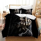 Leleyouzer Juego de ropa de cama para adolescentes y adultos, funda nórdica con diseño de calavera 3D, ropa de cama gótica de microfibra con cremallera y 2 fundas de almohada de 50 x 75 cm (calaveras