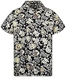 KING KAMEHA Camisa hawaiana para hombre, estilo casual, con botones, manga corta, unisex, para Halloween, Día de los Muertos, fiesta, calaveras, impresión, nuevo, Estampado Calaveras Sepia Negro,