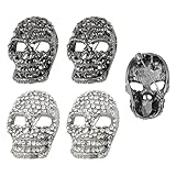 PH PandaHall 4 broches de calavera, cabeza de esqueleto, alfileres de calavera, broche de diamantes de imitación, color negro platino, calaveras para hombres y mujeres, bolsas de joyería, sombreros
