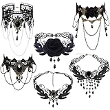 BDSHUNBF 6 Piezas Gargantilla de Encaje, Gargantilla de Encaje Negro, Colgante Gótico, Collar de Encaje, Accesorios de Joyería para Halloween Fiesta para Mujeres y Niñas
