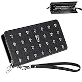 Newellsail Monedero de Mujer Largo Billetera de Cuero PU Carteras Decorativa de Calaveras a la Moda Bolso de Embrague con Cremallera (Negro)