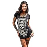 HEATLE - Vestido de camiseta para mujer, estampado de calavera sexy con cuello redondo, manga corta, para fiesta, moda casual en la playa, delgada, mini vestido Negro Negro ( L