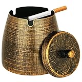 Cenicero pequeño retro sin olor con tapa para cigarrillos al aire libre, resistente a la lluvia, cenicero decorativo de metal para patio, exterior, hogar, interior, decoración de mesa, cobre