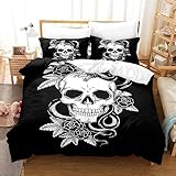 CIUNVXD Juego de ropa de cama para adultos, diseño de calaveras de fuego, calaveras de muertos, funda nórdica con 2 fundas de almohada de 50 x 75 cm (ancho x ancho), 135 x 200 cm