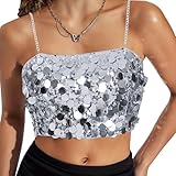 Bseical Parte superior con purpurina para mujer, parte superior de lentejuelas para mujer, camiseta de tirantes con purpurina, disfraz de carnaval, disfraz de mujer, disfraz de carnaval, disfraz de
