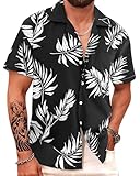 APTRO Camisa Hawaiana Hombre Camisas Hombre Manga Corta de Vacaciones Funky de Aloha Verano Playa Casual Camiseta S-5XL Blatt Negro HW024 3XL