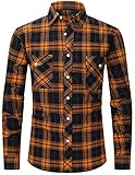 PADOLA Hombre Camisas Casual Franela Manga Larga Camisa Camisa Cuadros Ajuste Regular Checkshirt Corte Normal Plaid Flannel Shirt (Naranja L)