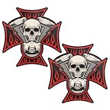 Biomar Labs® 2 pegatinas de vinilo para coche, moto, moto, bicicleta, casco, ventana, tuning, cruz, calavera, fuego, B 47
