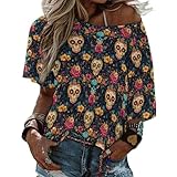 Camisetas clásicas de verano con estampado de calavera y flores para mujer, camisetas gráficas de gran tamaño para mujer, estilo-39, XL