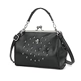 Wivmypog Bolso de mano Vintage hueco para mujer, de piel sintética, con cierre de beso, remache, Calavera, bolso de hombro tipo bandolera, bolso de mano de noche (Cráneo negro completo)