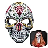 SRV Hub Máscara de calavera de azúcar del Día de los Muertos, máscara mexicana de Halloween, máscara de huesos completos para adultos unisex, festivales de Halloween, suministros de disfraces,