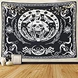 Dremisland Trippy Cráneo Tapiz de Pared Blanco y Negro Esqueleto Tapices Polilla Serpiente Colgante de Pared Luna Mandala Tapiz para Sala de Estar Estética Dormitorio (M-130x150cm, Cráneo)